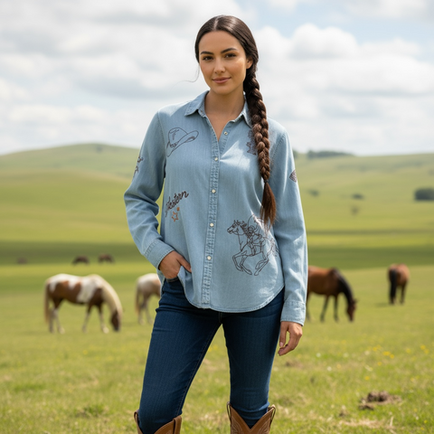 Western Chambray Embroidered Button Up