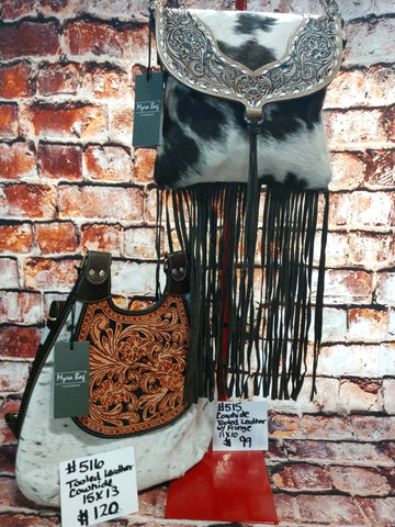 Tooled leather cowhide purses