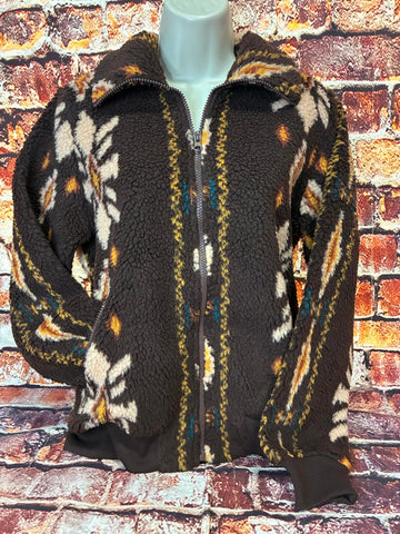Chocolate Aztec Print Sherpa Jacket