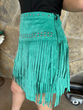 Microsuede Teal Fringe Skirt