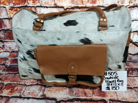 Cowhide and leather travel bag
