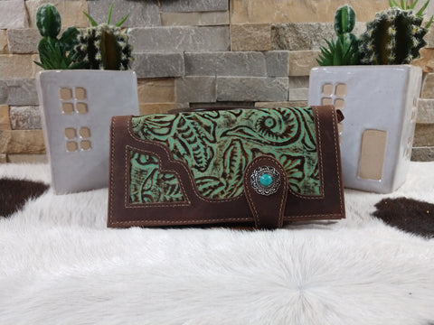 Green Tooled Leather Wallet