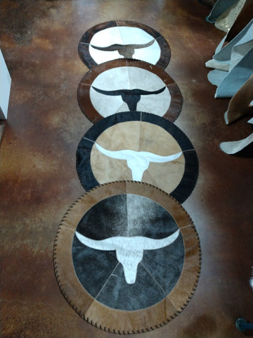 Round Longhorn Cowhide Floor Mat