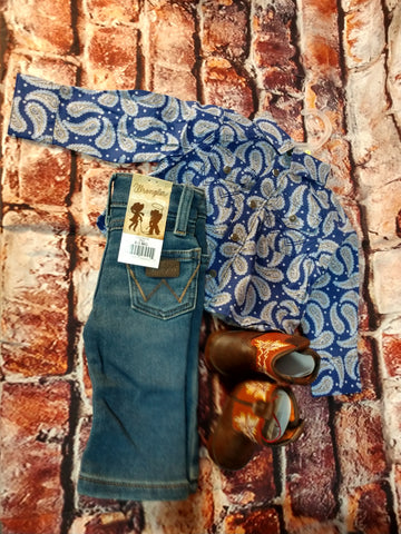 Baby Blue Paisley Button Up Long Sleeve
