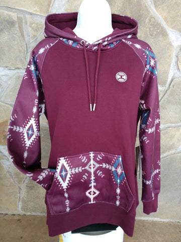 Hooey Ladies Maroon Aztec Hoodie