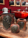 Buffalo Tooled Leather Bathroom Decor