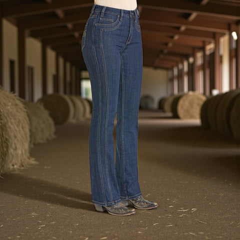 High Rise Saddle Stitch Bootcut Jeans