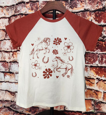 Girl's Floral Horse Graphic Tee