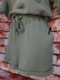 Green Ribbed 2 pc Short Set