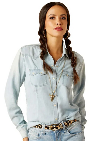 Ariat Bleached Chambray Snap Long Sleeve Shirt