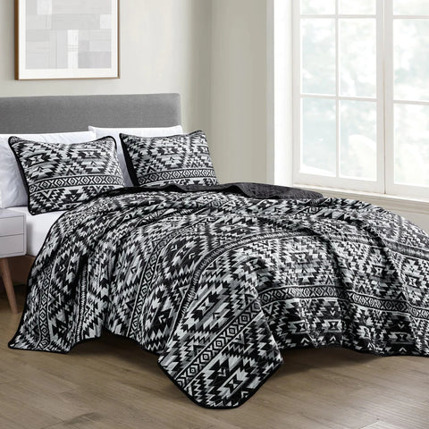 Black Aztec 3 Piece Bedspread Set