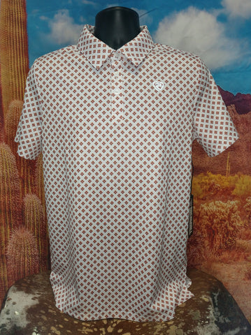 White Geometric Print Polo