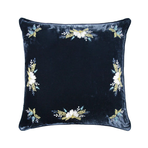 Stella Western Floral Embroidered Silk Velvet Pillow