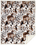 Tri Color Cowhide Plush Throw Blanket