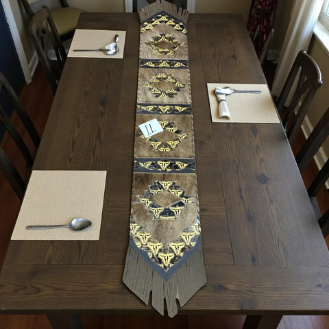 Tan Steer Skull Tooled Leather Cowhide Table Runner #11