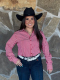Red Pinstripe Structured Pullover Button Up