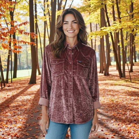 Boyfriend Fit Button Down Velvet Top