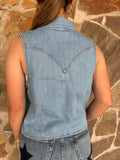 Saddle Embroidered Denim Tank