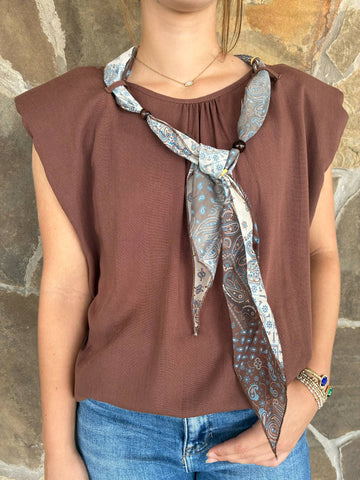Brown Scarf Blouse