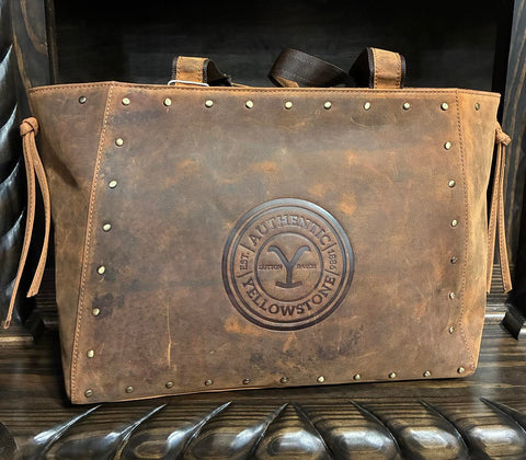 Yellowstone Legacy Studded Leather Tote Amber