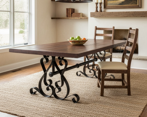 Heavy Iron Scroll Base Dining Table