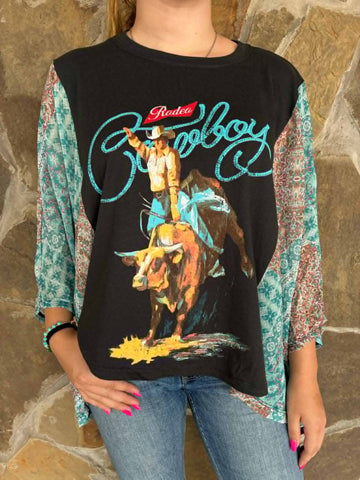 Turquoise Cowboy Poncho Top