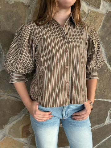 Stripe Puff Sleeve Blouse