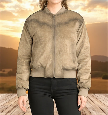 Cowgirl Distressed Microsuede Bomber Jacket