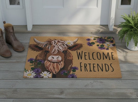 Highland Cow "Welcome Friends" Coir Mat