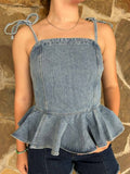 Denim Peplum Tie Tank