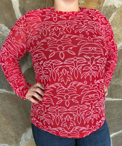 Red Boot Stitch Mesh Top