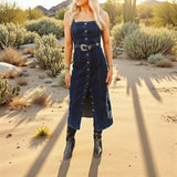 Denim Buckle Maxi Dress