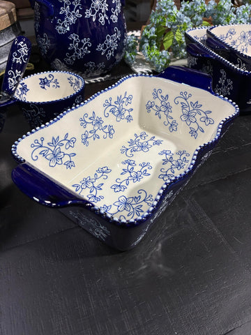Blue Floral Lace 1.75 qt Loaf Pan