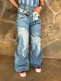 Horse Printed High Rise Wide Leg Jeans