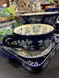 Blue Floral Lace 24 oz Soup Bowl w Lid