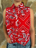 Red Bandana Print Collared Tank