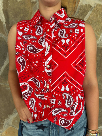 Red Bandana Print Collared Tank