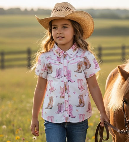 Girl's Pink Boots Pearl Snap Shirt