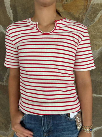 Red Striped Ribbed Tee