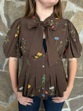 Brown Floral Peplum Blouse