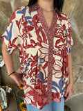 Crimson Floral Blouse