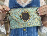 Antique Gold LV Tooled Leather Wristlet