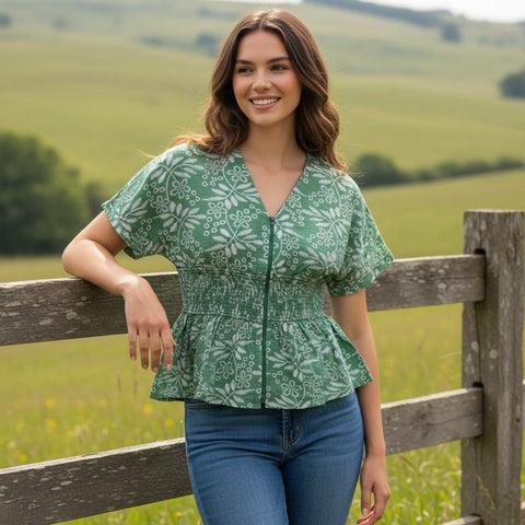 Green Floral Blouse