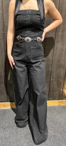 Black Denim Strapless Jumpsuit
