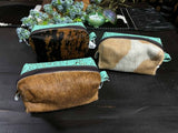 Turquoise Leather and Cowhide Make up Bag