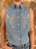 Saddle Embroidered Denim Tank