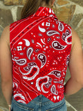 Red Bandana Print Collared Tank