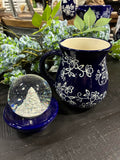 Blue Floral Lace 16 oz Mug w Snowglobe Topper