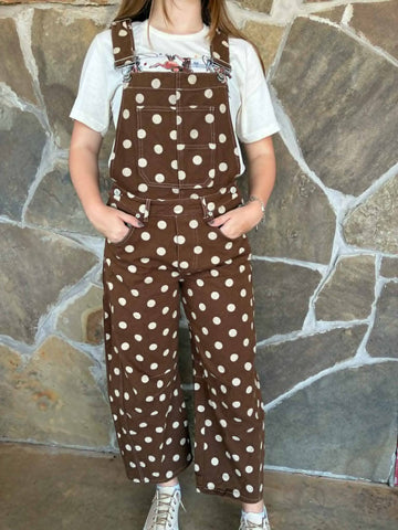 Mocha Polka Dot Barrel Overall