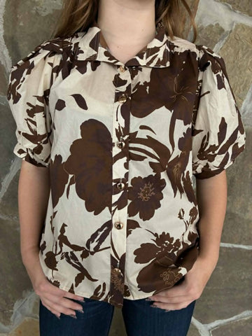 Brown Floral Blouse